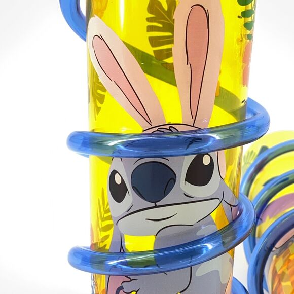 Disney Stitch Easter Bunny Bendy Straw Cup Set Of 2 Hawaiian Tiki Print Drink - Picture 3 of 5